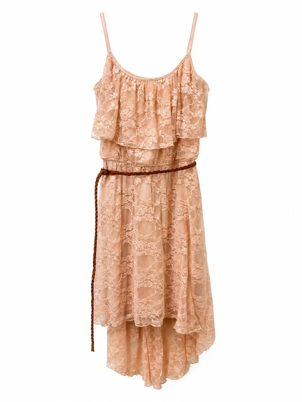 Lace Layered High-Low Dress in Blush